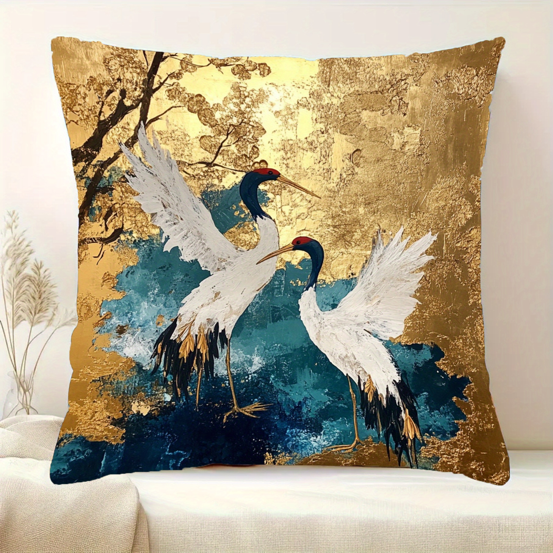 

1pc Contemporary Washable 18"x18" - Japanese Art & , Zippered Cushion For Sofa, Bedroom, & Decor -