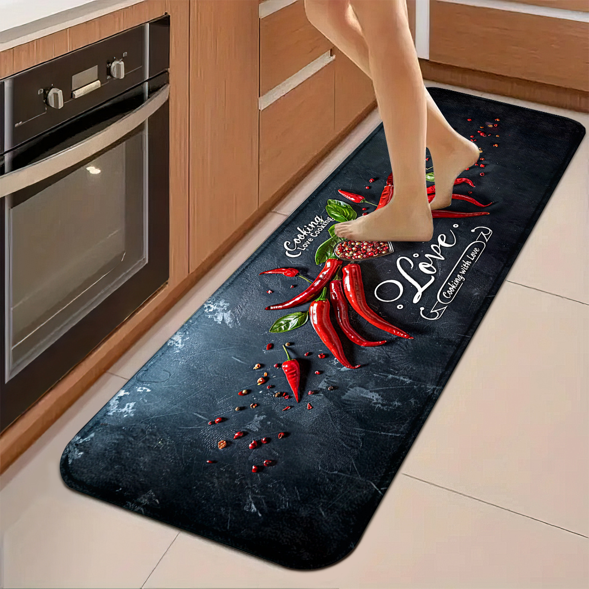 TEMU Cuoci con Amore" Set Tappetino da Cucina Cuore di & - Antiscivolo, Lavabili in Lavatrice, Tappeti da Corridoio in Poliestere per Casa, Ufficio,