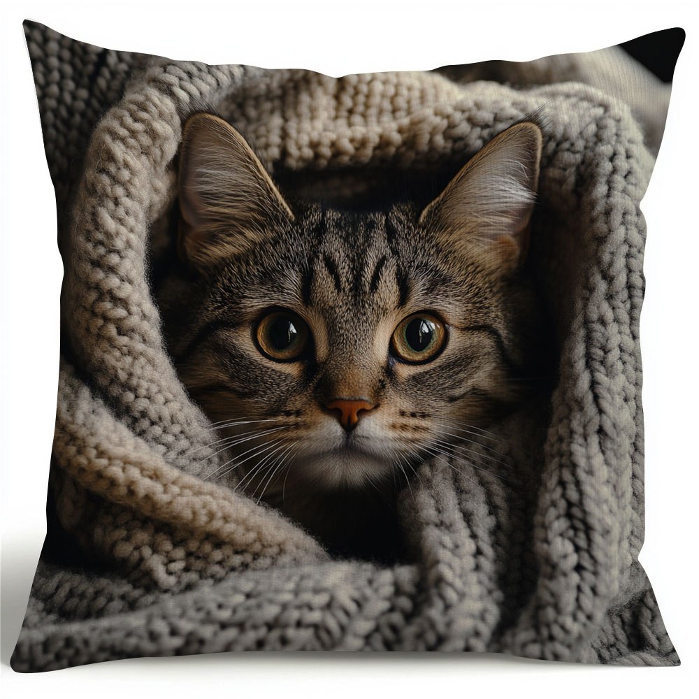 

1pièce de joli coussin en peluche pour chat tabby, décoration confortable pour , cadeau pour la Saint-Valentin, Thanksgiving et Noël, insert de coussin, velours à avec à une face, 18X18 pouces.