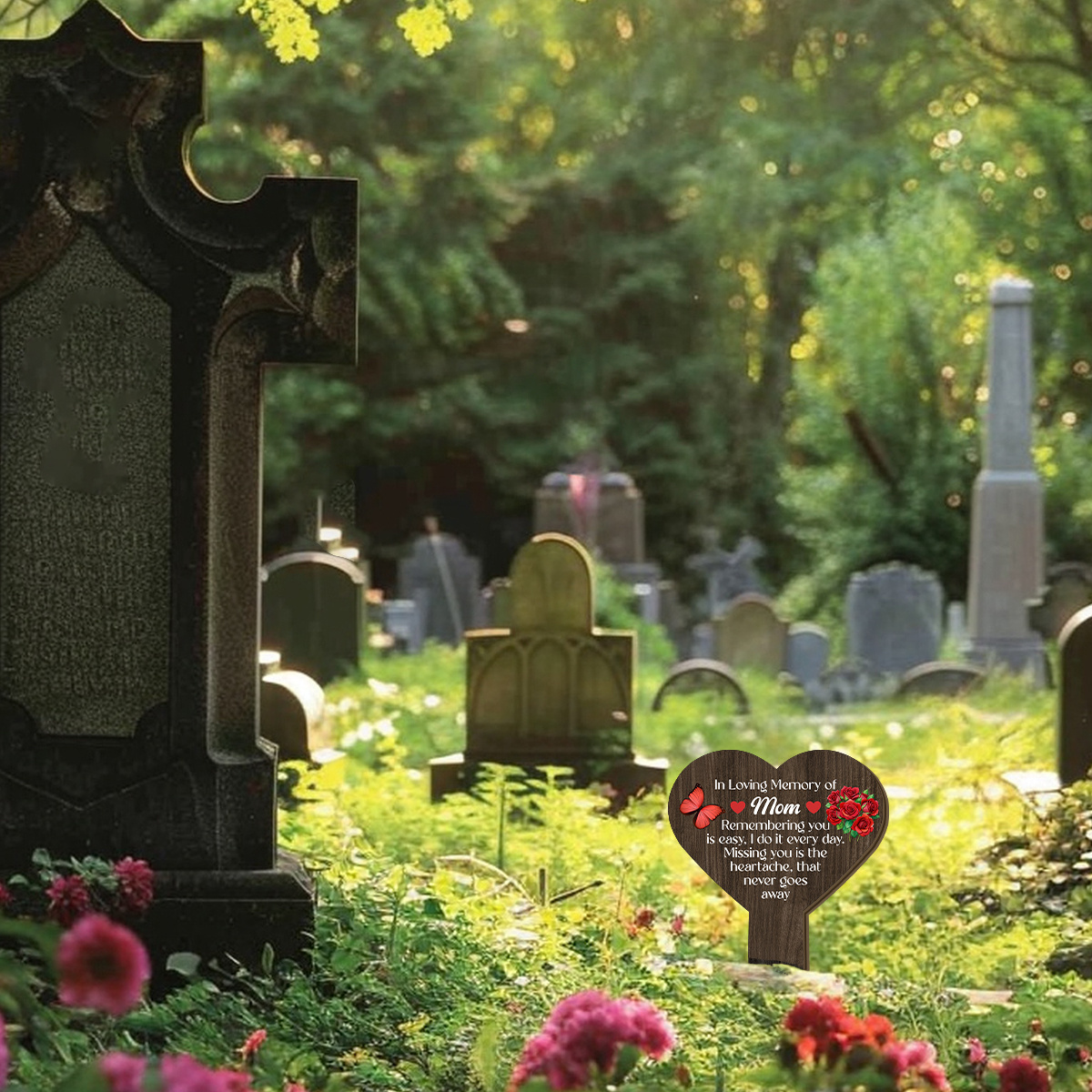 OZIO Grabmarkierung Herz – Metall-Gedenktafel Für Mutter/Vater, Wetterfest, Für Garten & Friedhof