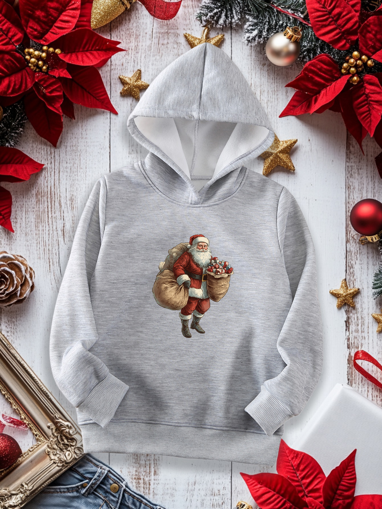 christmas santa claus print boys casual pullover long sleeve