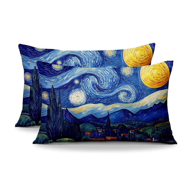 

2-pack Van Starry Night Printed Lumbar Pillow Covers, Vintage Style, 12x20 Inch, Short Plush, Zipper Closure, Hand Wash Only, Polyester Decorative Throw Pillowcases For Bedroom, Sofa, Car - Bbhuys852