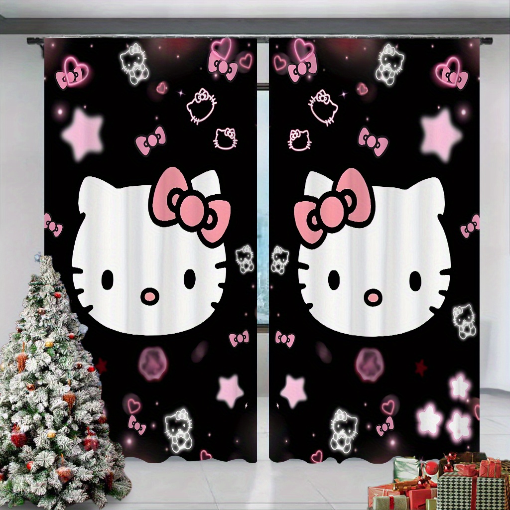 

Christmas 2pcs Sanrio Hello Kitty Cartoon Printed Doorway Curtains, Blackout Curtains For Home Decoration, Rod Pocket Window Treatment Suitable For Bedroom, Office, Kitchen, Living Room, And Study.