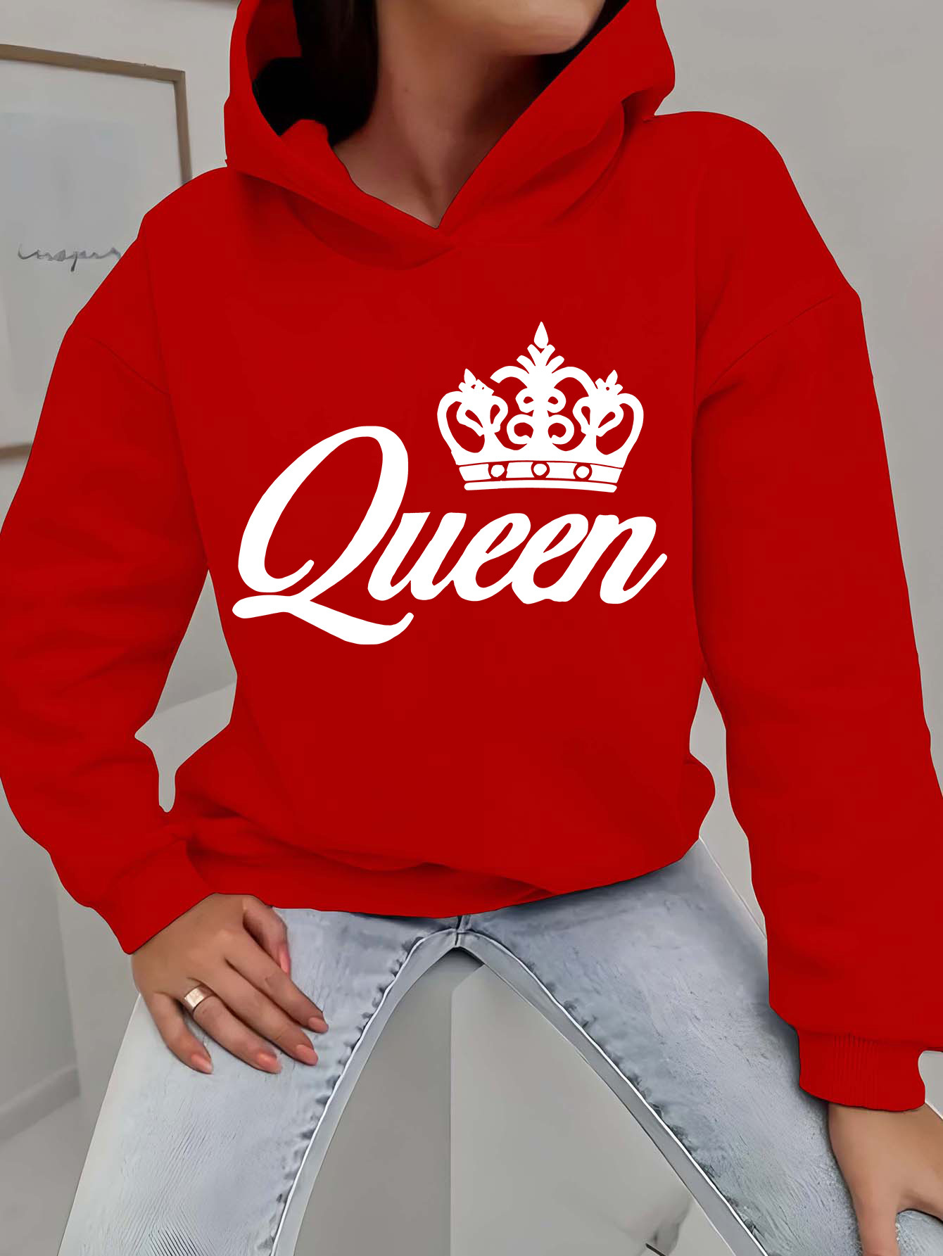 women's casual polyester hoodie letter print Temu