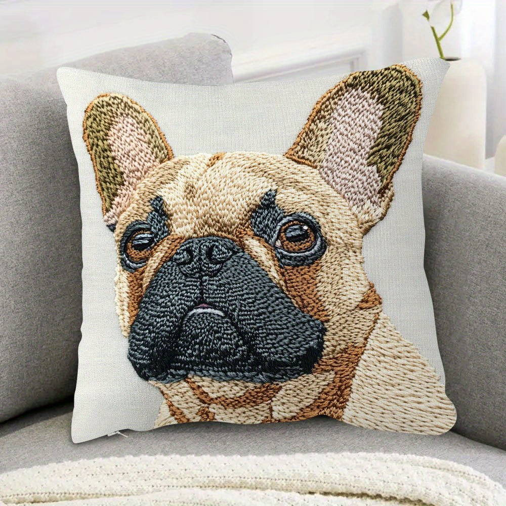 

1pc Vintage French Bulldog -look Short Plush Pillow Cover, Double-sided Print, 18x18 Inches - Zip Closure, Machine Washable, Polyester - Ideal For Room Styles (pillow Insert Not Included)