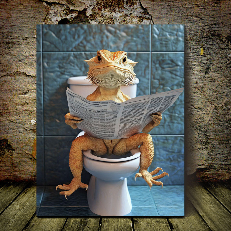 

1pc Yiyi0757 Contemporary Bearded Dragon Canvas Art, Wood Frame Wall Decor, 11.8"x15.7" Newspaper Reading Lizard, No Feather, Ideal For Cafe, Office, Living Room, Bathroom, Dining Room, Dorm, Kitchen