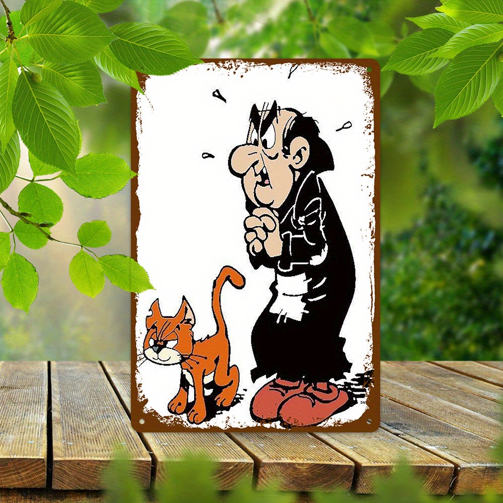 

Room Decor 1pc Vintage Gargamel And Cat Aluminum Metal Sign, Waterproof And Dustproof Wall Art, And Room Decor, Ideal For Bar, Pub, Cafe, And Holiday Ornaments, Christmas And Halloween Gift