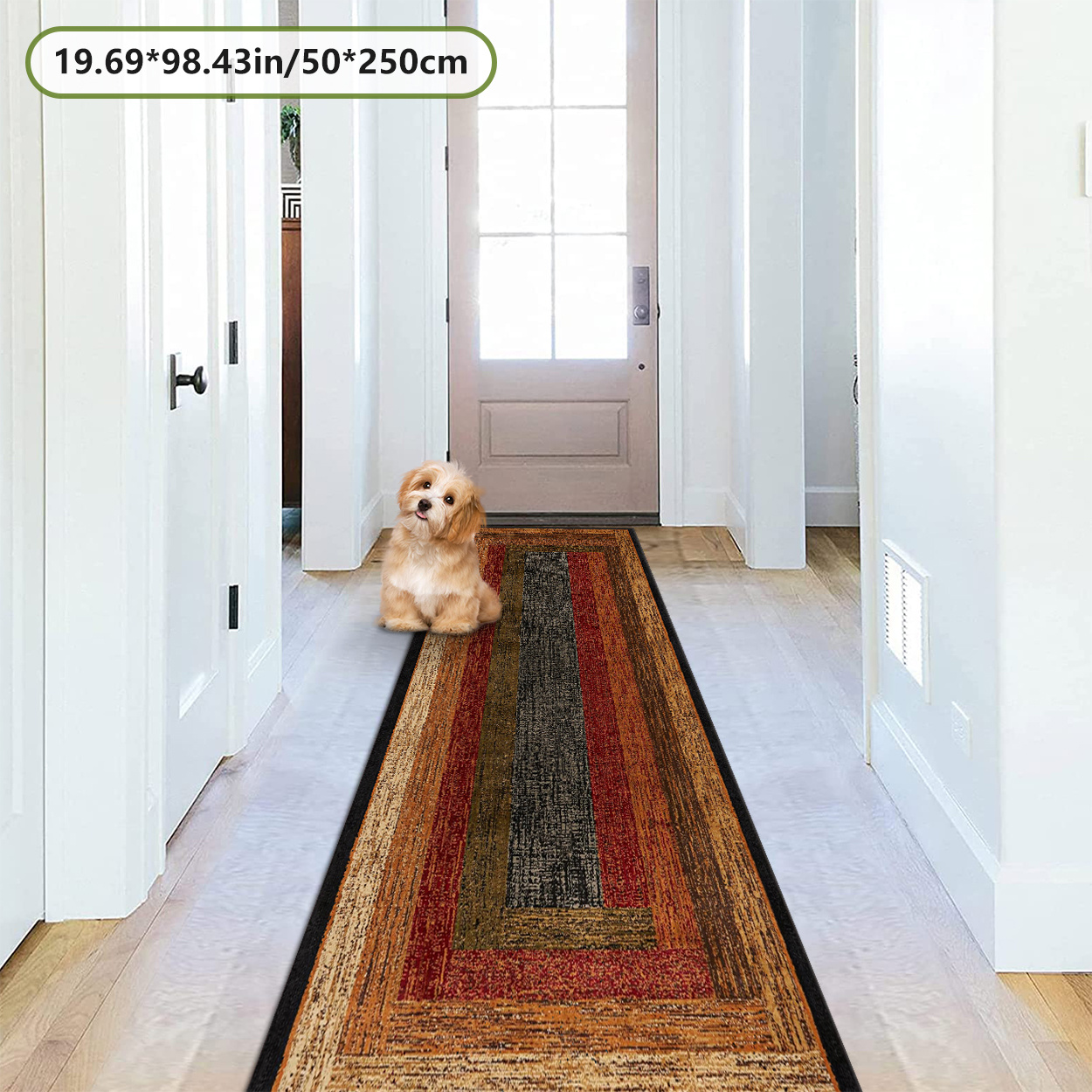 TEMU Golden Diamond Velvet +800g/m² + Dotted Plastic Backing New Release Long Runner Rug, European Vintage Distressed Multi-border Minimalist Pattern