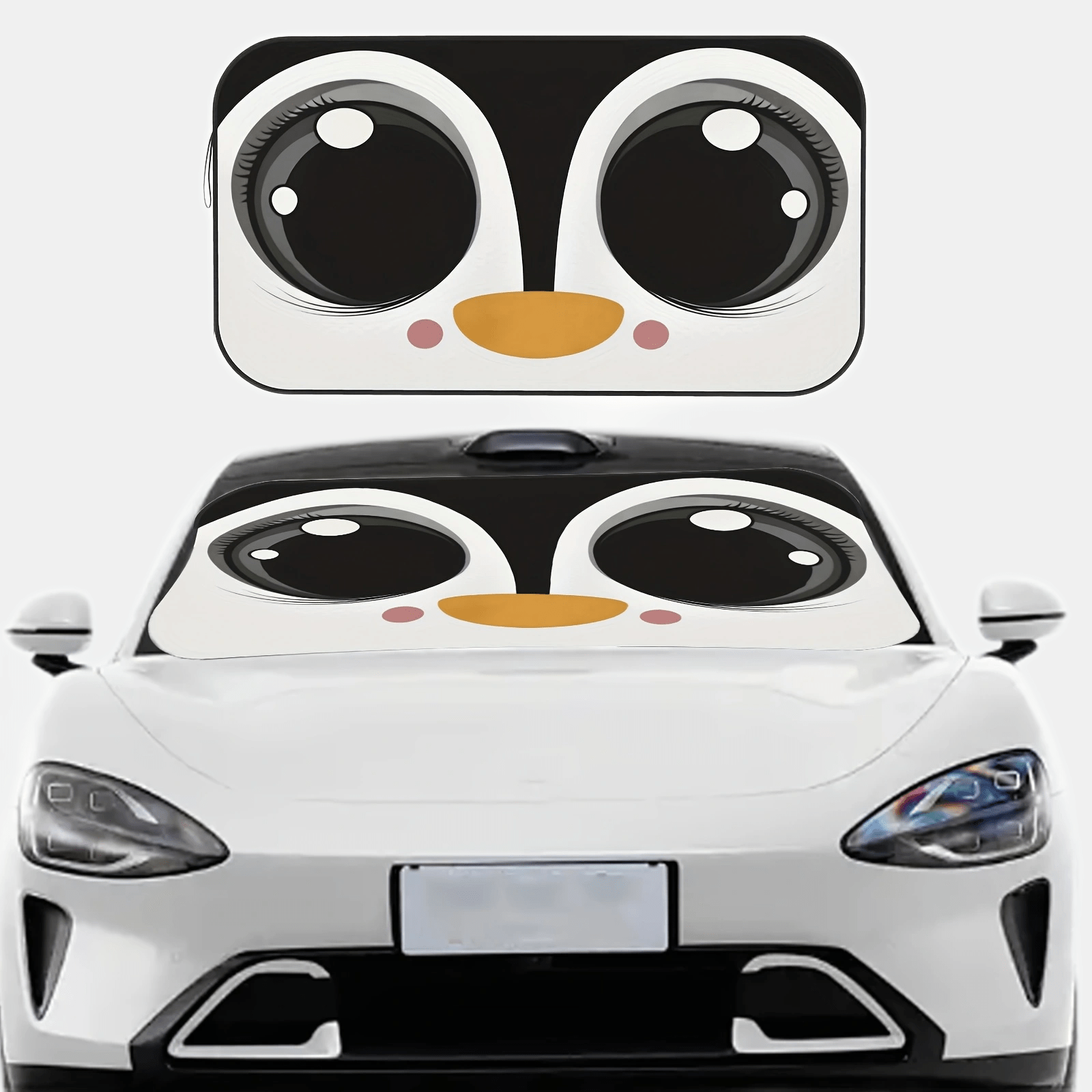 TEMU 1pc Cute Penguin Big Eyes Windshield Visor Car Visor For Front Window Fun Car Eye Visor Protector Blocks Foldable To Keep Your Vehicle Cool Suv