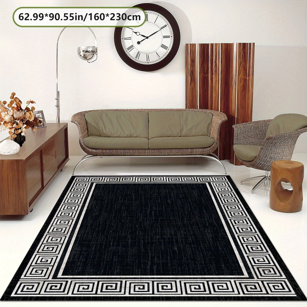 TEMU 1pc Zulida Non-slip Rectangle Area Mat, Low Pile Polyester Fiber, Machine Washable, Indoor Use For Living Room, Bedroom, Kitchen, Bathroom,