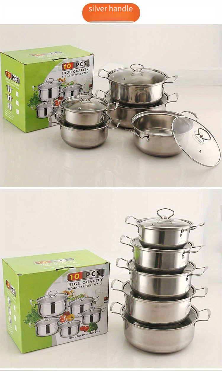 10pcs stainless steel cookware set with handles   and non stick pots and pans ideal for home and   details 0