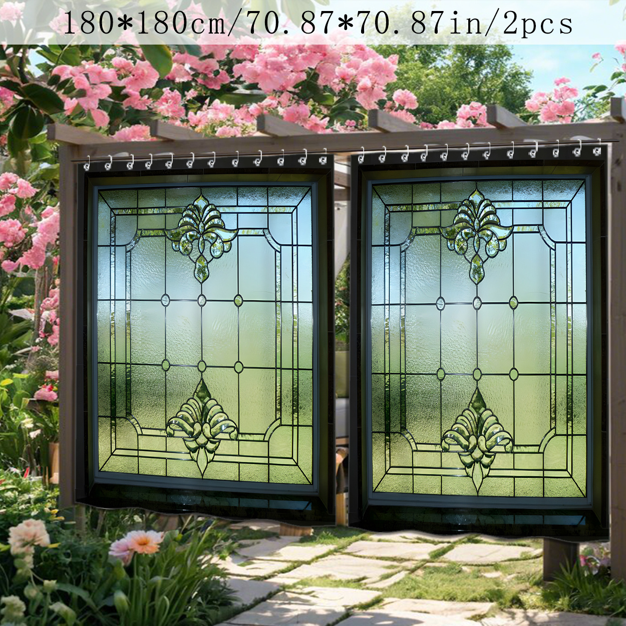 

1pc/2pcs Spring Printed Square Glass Window Outdoor Curtains, Machine Washable Microfiber With Polyester Backing, Patio Bathroom Toilet Decor With Hooks, Sunshade Drapes For Holiday Decorations