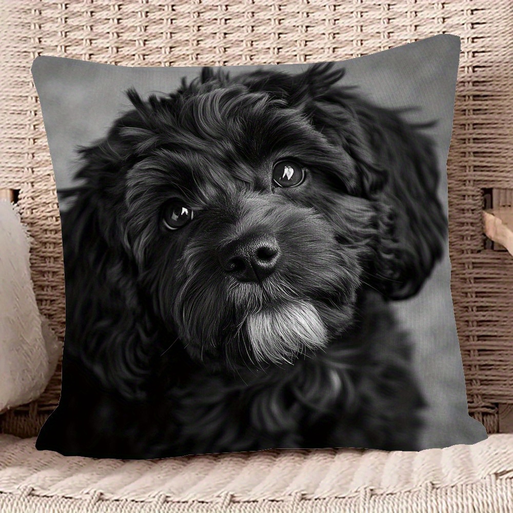 

1pc Cockapoo Poodle Puppy Plush Pillow Cover 18x18 Inch - Double-sided Print, Black & White , Soft Polyester Material, Living Room, Bedroom, Sofa, Or Bed Decor (pillow Insert Not Included)