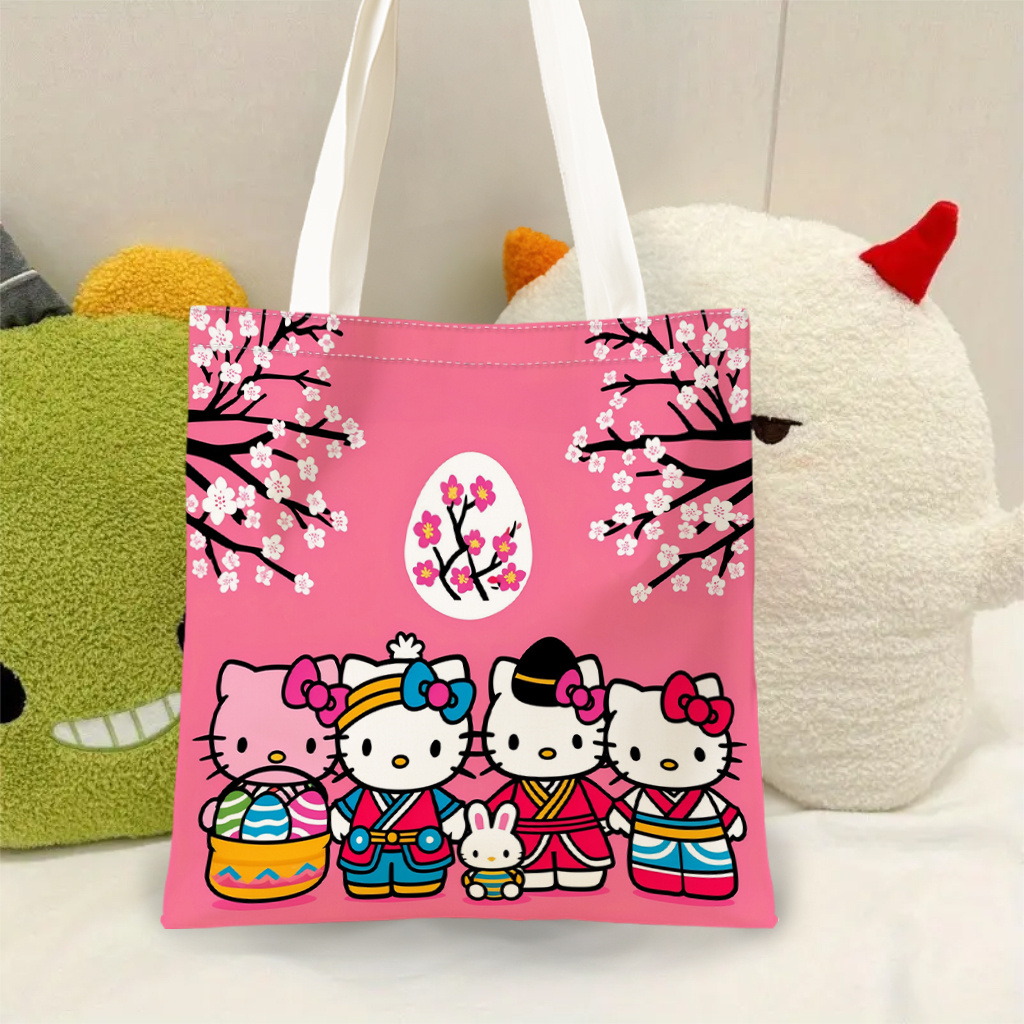 

Hello Kitty Sanrio Canvas Tote Bag - Large Capacity, Casual Shopping & Daily Use Shoulder Bag With Single-sided Print, Holiday Gifts