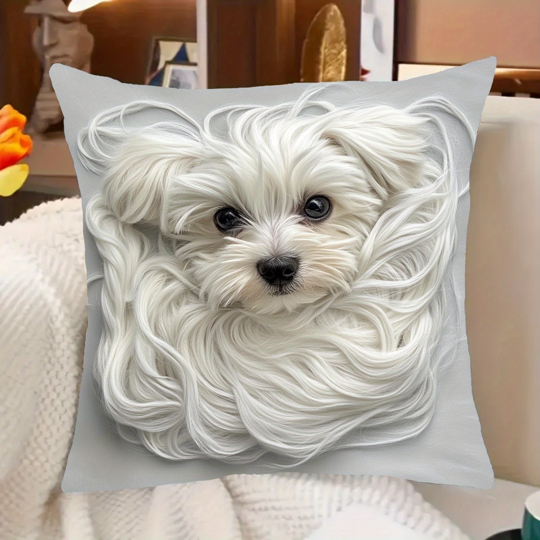 

Adorable Maltese Dog 18x18 - , Zip , For Decor, -, Washable ( Not Included)