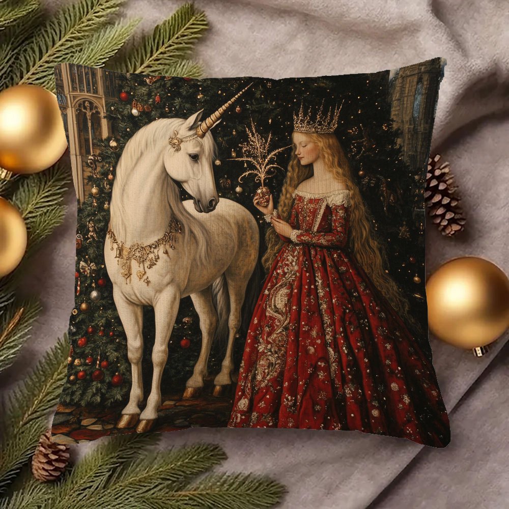 

Lady & Unicorn 18x18" Soft Plush Throw Pillow Cover - Double-sided, Machine Washable, Zip Closure For Decor (pillow Not Included), Throw Pillow, Super Soft, And The Unicorn, Christmas Decor