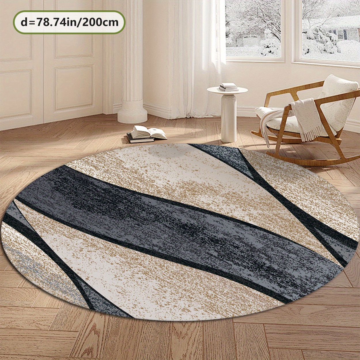 TEMU Golden Diamond Velvet   800g/mÂ²   Dotted Plastic Backing, New Release Round Rug, Nordic Modern Minimalist Curved Pattern Home Decor Rug, Holiday