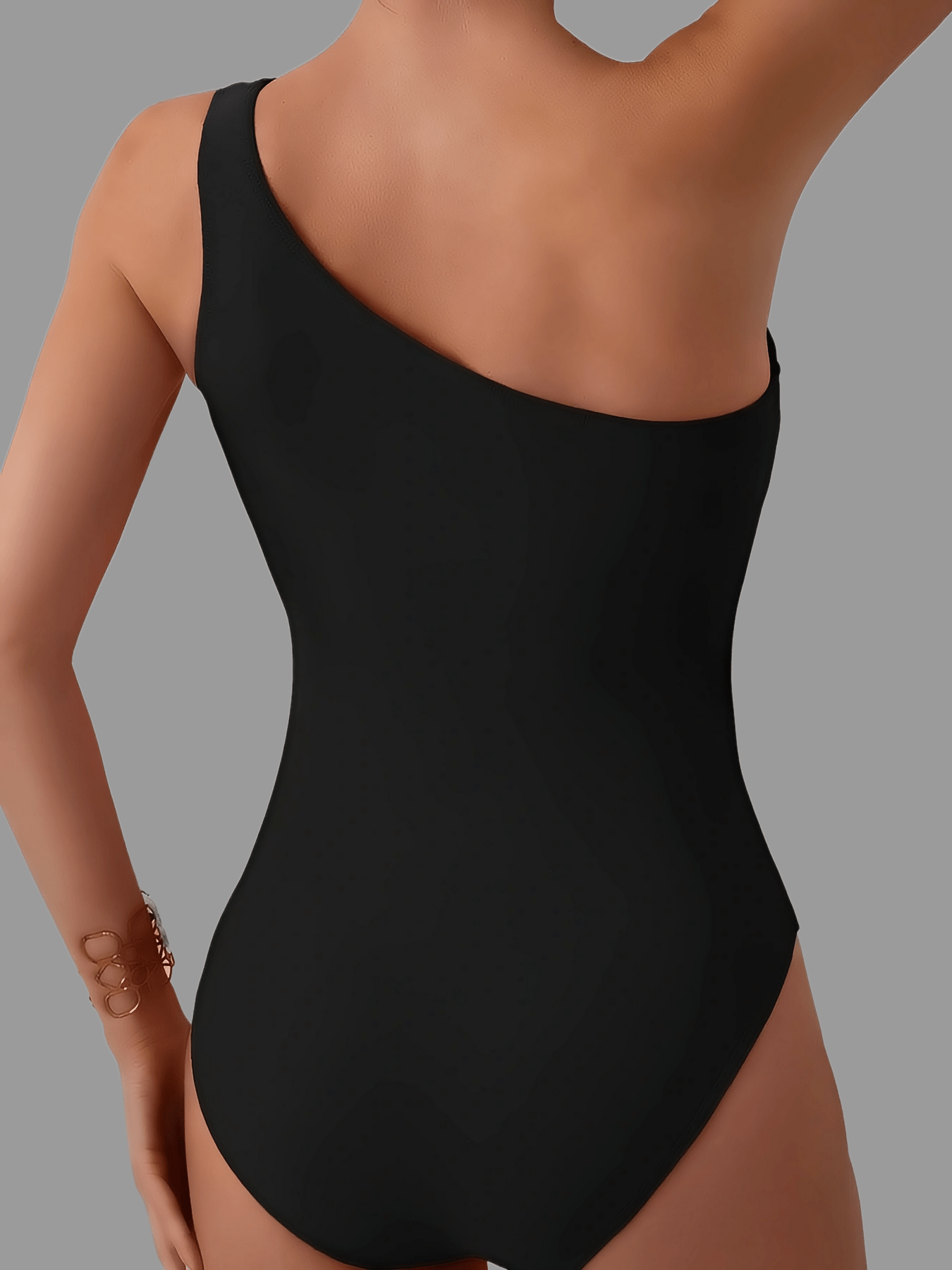 1pc Elegant One-Shoulder Solid Color Women'S One-Piece Swimsuit, High Stretch Polyamide with Elastane Lining, Asymmetrical Push-Up Top, Removable Padding, Knit Fabric, Conventional Bottom