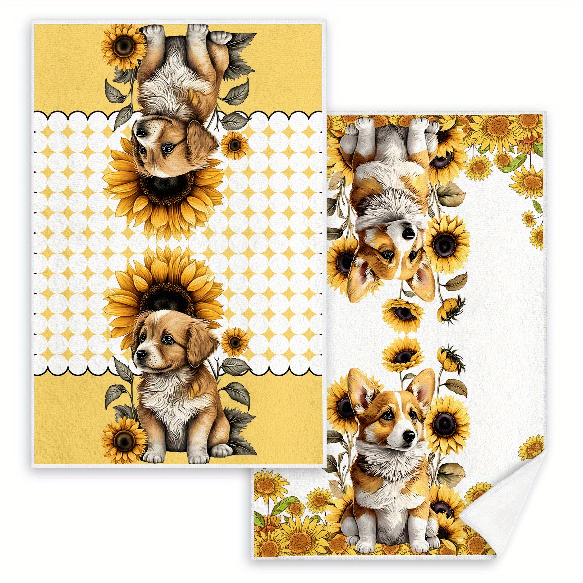 TEMU 2 Vintage Polyester Towels With Cartoon - Soft And Absorbent Guest Towels For Bathroom, Decorative Patterned Dishcloths For Kitchen, Machine