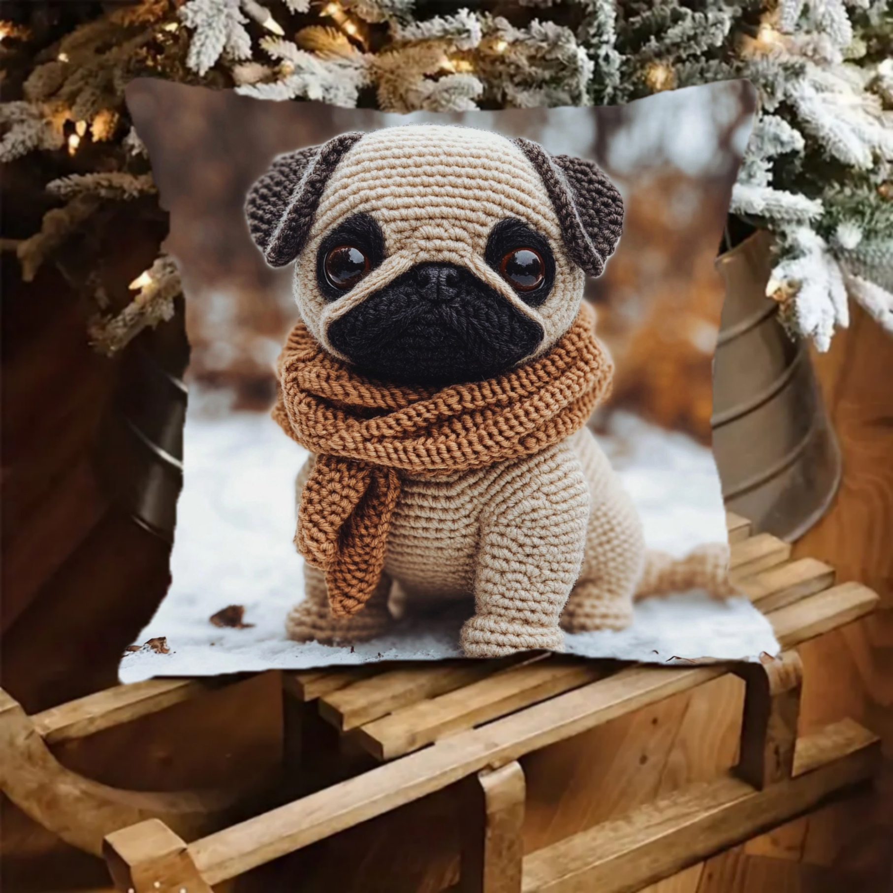 

Cute Crochet Pug 18x18 Inch Polyester Throw Pillow Cover, Soft Short Plush, Zip Closure - Living Room & Bedroom Decor (pillow Not Included)