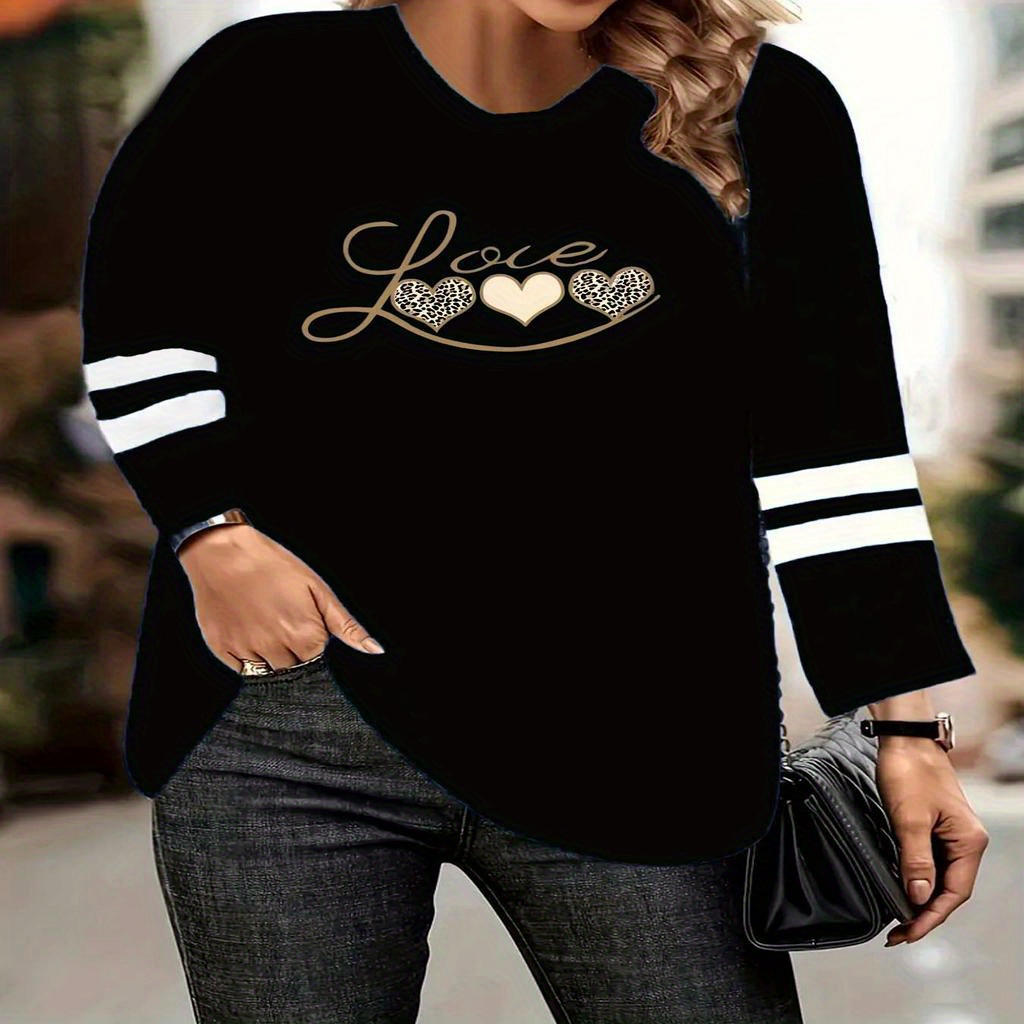 

Size Women's T-shirt With Print - Long Sleeve, Round Neck, Striped Detail, Casual Fit, Machine Washable - Sizes 1xl To 8xl