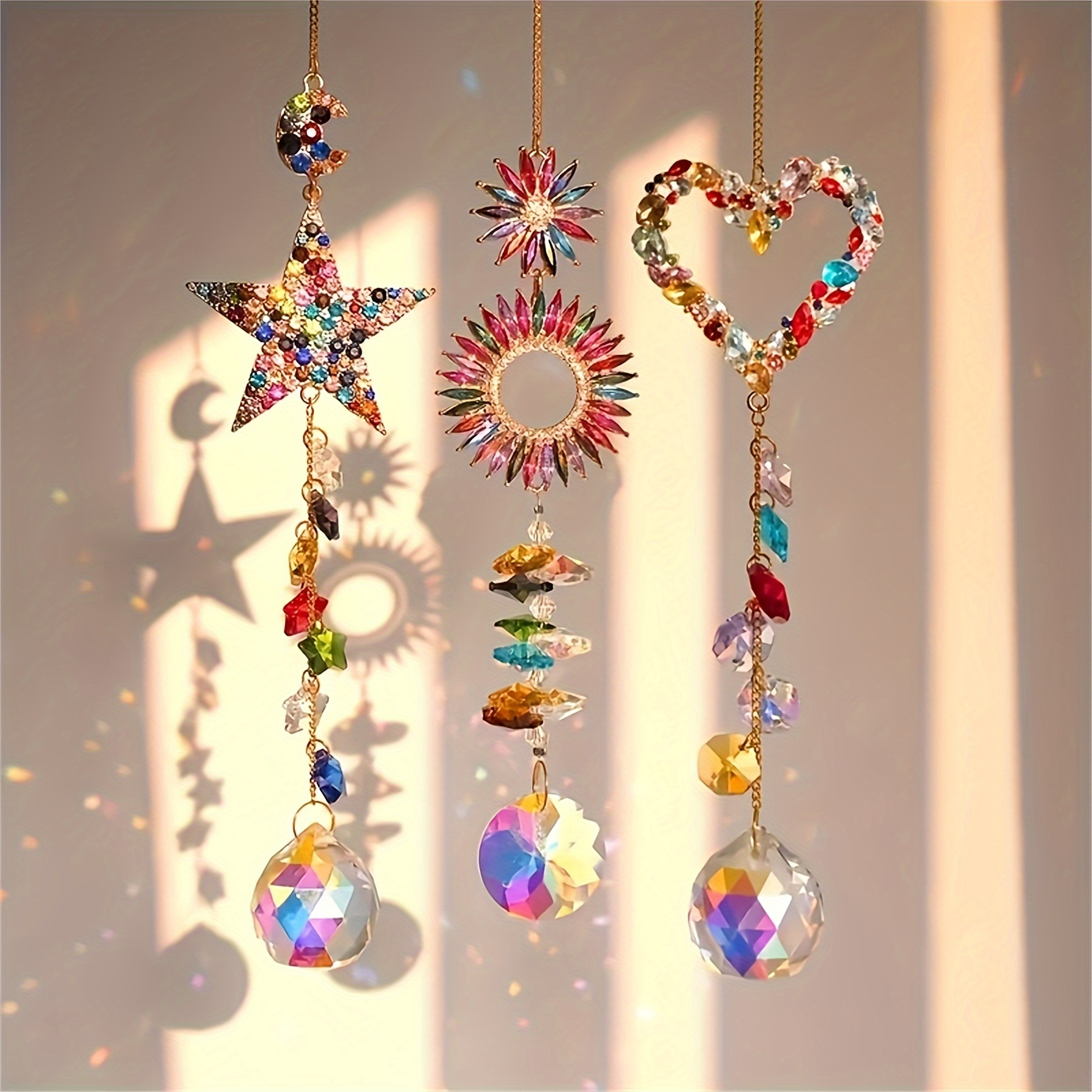 TEMU 3pcs Crystal Prism Light Catcher Set, Glass Pendant Hanging Decoration For Window Home Garden Wedding Gift
