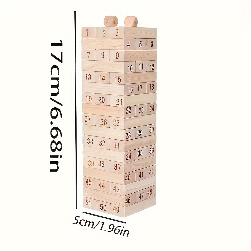 

54 Wooden Blocks, Classic Balance Tower Game, Fun, Premium Pine Stacking Game Set