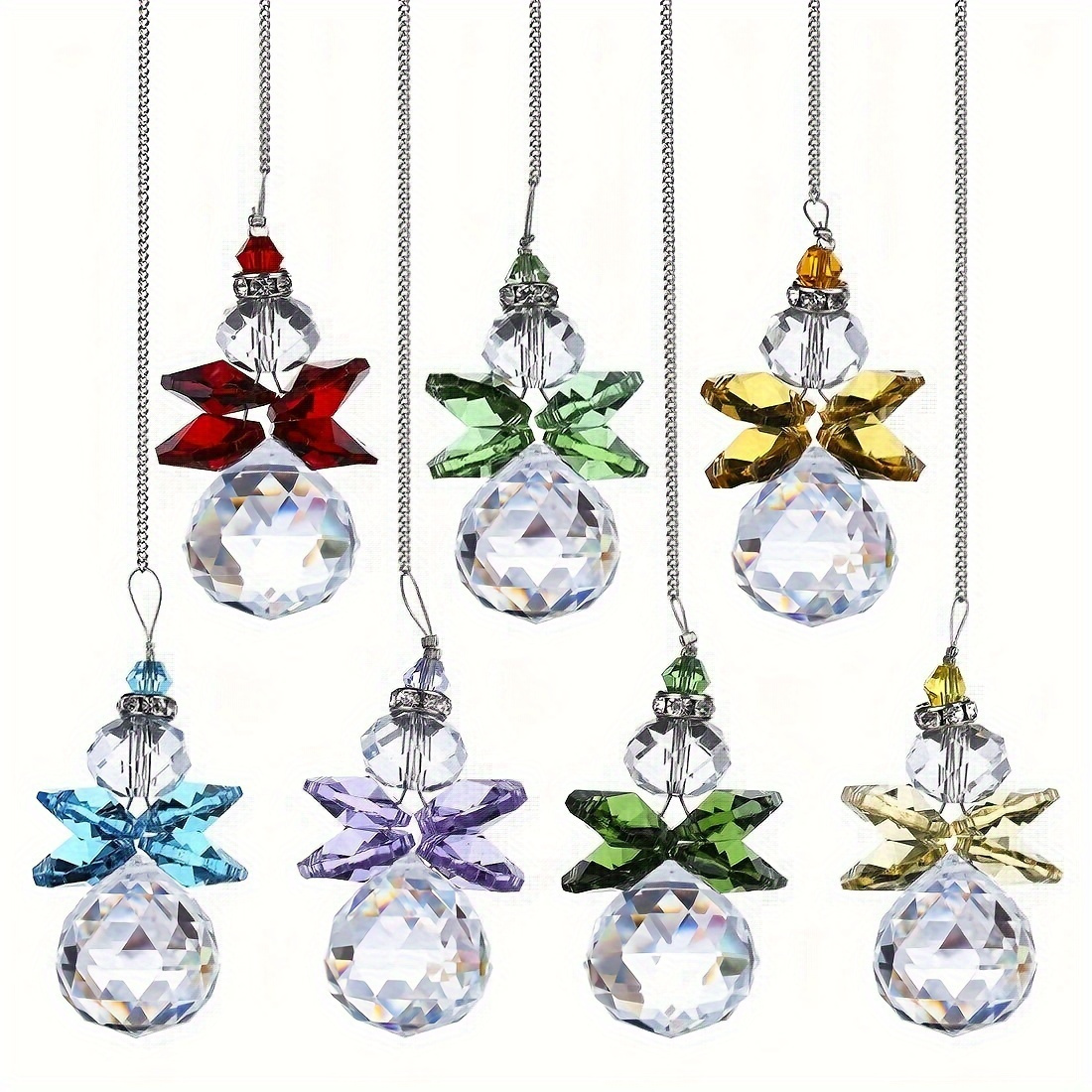 

7pcs Crystal Fairy Garden Suncatchers Pendant Hanging Crystal Fairy Ornament With Transparent Crystal Ball Prism, Used For Home Decoration And Christmas Tree Decoration