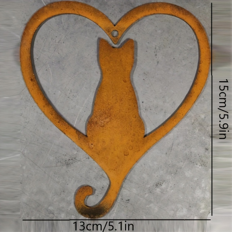 Image of Heart Commemorative Plaque - Metal Silhouette Wall Art For Outdoor & Interior Decoration, Perfect Gift For Cat Lovers Cat Wall Art