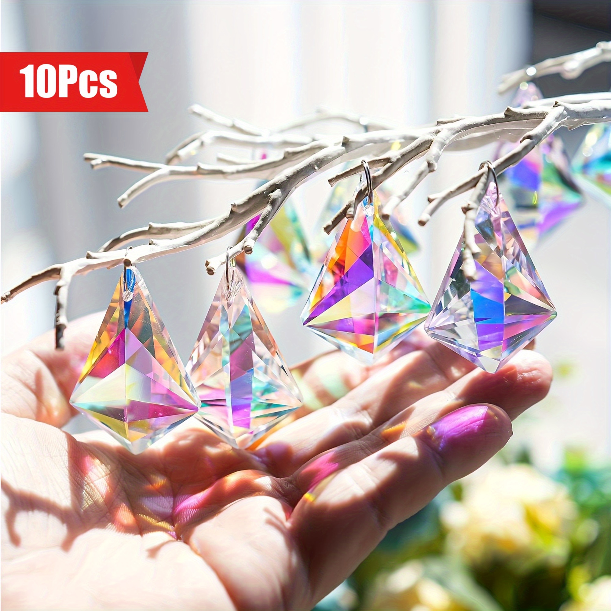 

10-Pack Prismes en Verre Suncatcher, Pendentifs en Cristal de 50mm pour Fenêtre, Ornements Suspendus Créateur d'Arc-en-Ciel pour la Maison, le Jardin, la Décoration de Mariage DIY