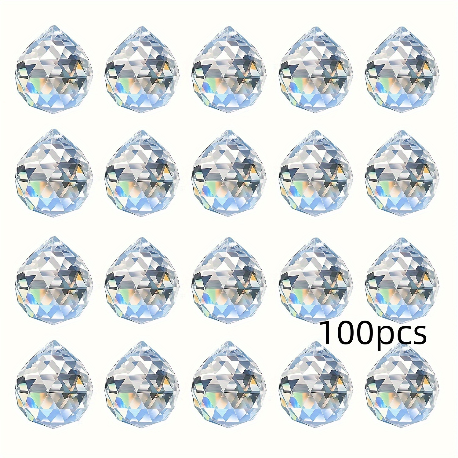 TEMU 100-pack Glass Suncatcher Prisms, 8x10mm Crystal Drop Pendants, Chandelier Accessories For Wedding Decor, Balcony, Kitchen, And Garden - Rainbow Bead Drops