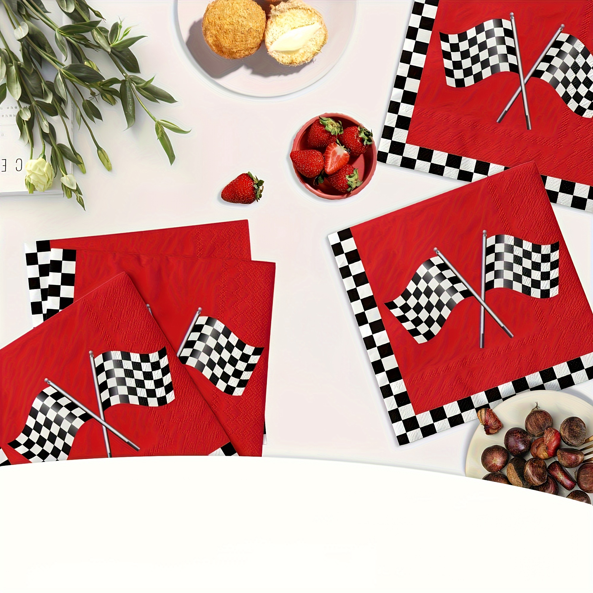 

High-quality Checkered Napkins - Perfect For Racing Themed Parties: 15/25 Pieces, Red And Black, Suitable For Birthdays, Weddings, Tailgate Parties, And More - 2 Layer Paper Party Decor