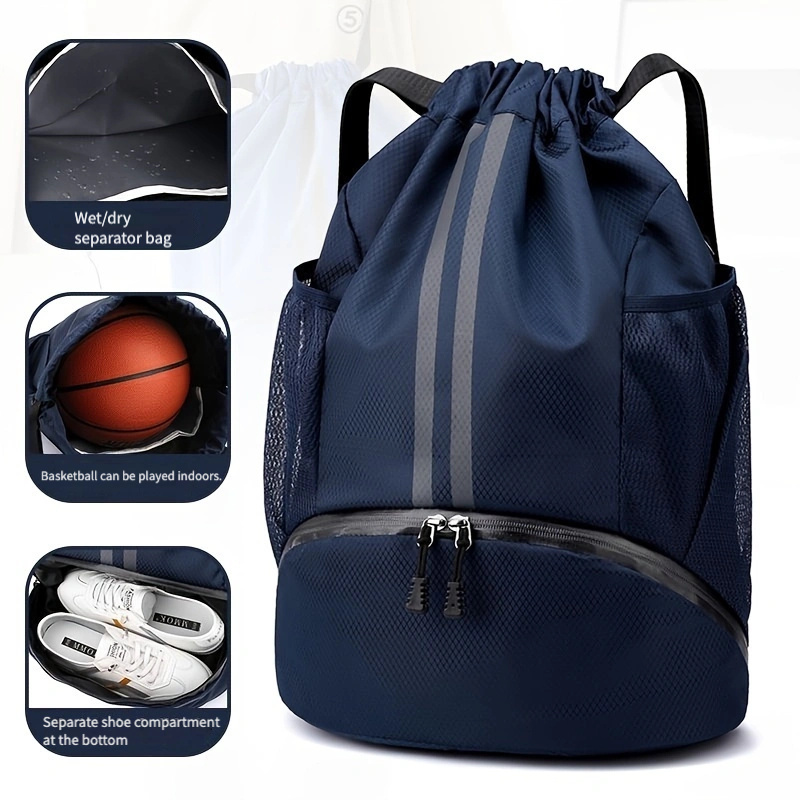 

Nylon Sports Drawstring Backpack With Wet/dry Separation, Tassel , Design, Utility Pocket, Normal Waterproof - Handwash Only Pattern Bag For Basketball Soccer Volleyball