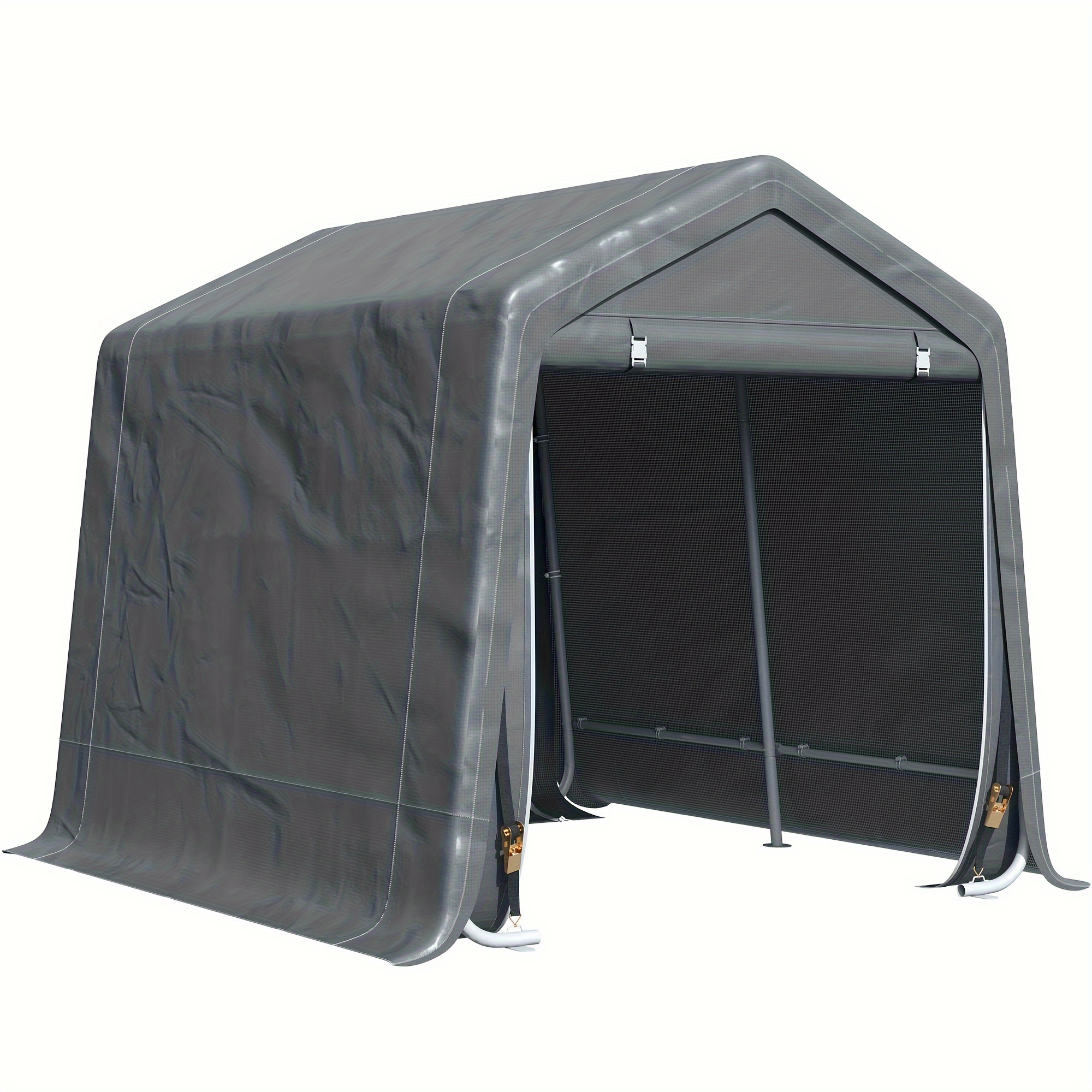 

Outsunny 8' X 7' Carport Portable Garage, Heavy Duty Storage Tent, Patio Storage Shelter W/ Anti-uv Pe Cover And Double Zipper Doors, For Motorcycle Bike Garden Tools, Dark Gray