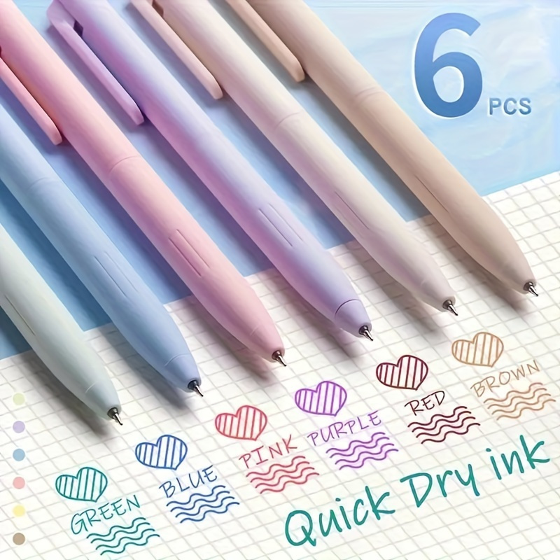 

6pcs Quick- Pens, 0.5mm , Smooth For School & Office - Cute Kawaii Stationery