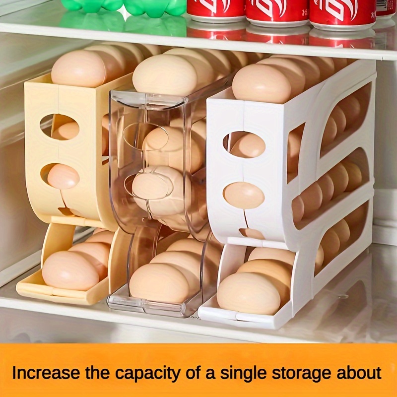 

Kitchen Egg Storage Box - Drop-proof, 3-layer Automatic Rolling-down Style, Pp For Refrigerator Egg Rack