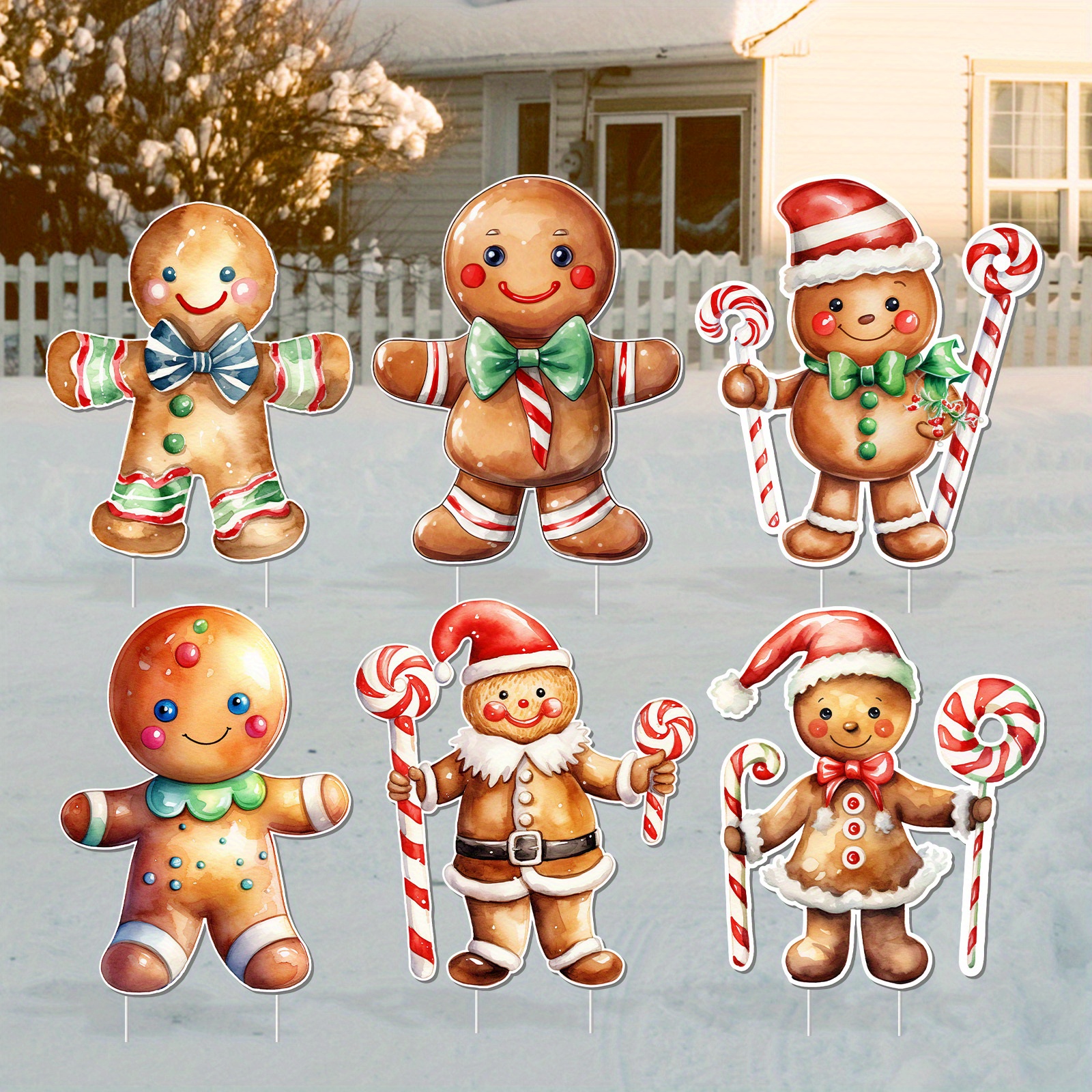 

Festive Gingerbread Man Christmas Yard Stakes: Adorable Plastic Figurines For Your Lawn Or Garden - Perfect For Holiday Decorations And Gifts