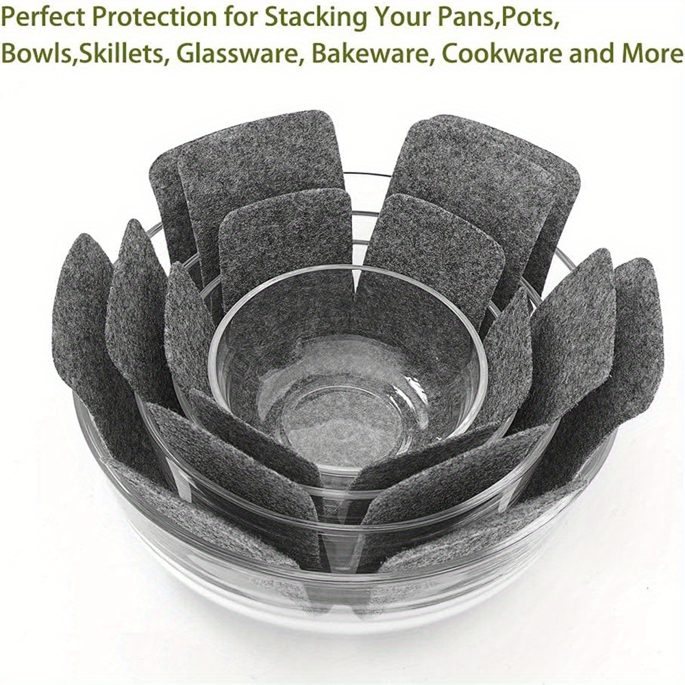 12 pack of pot protectors 3 sizes for perfect stacking of pots pans bowls skillets glassware bakeware cookware and more ps material no electricity required details 0