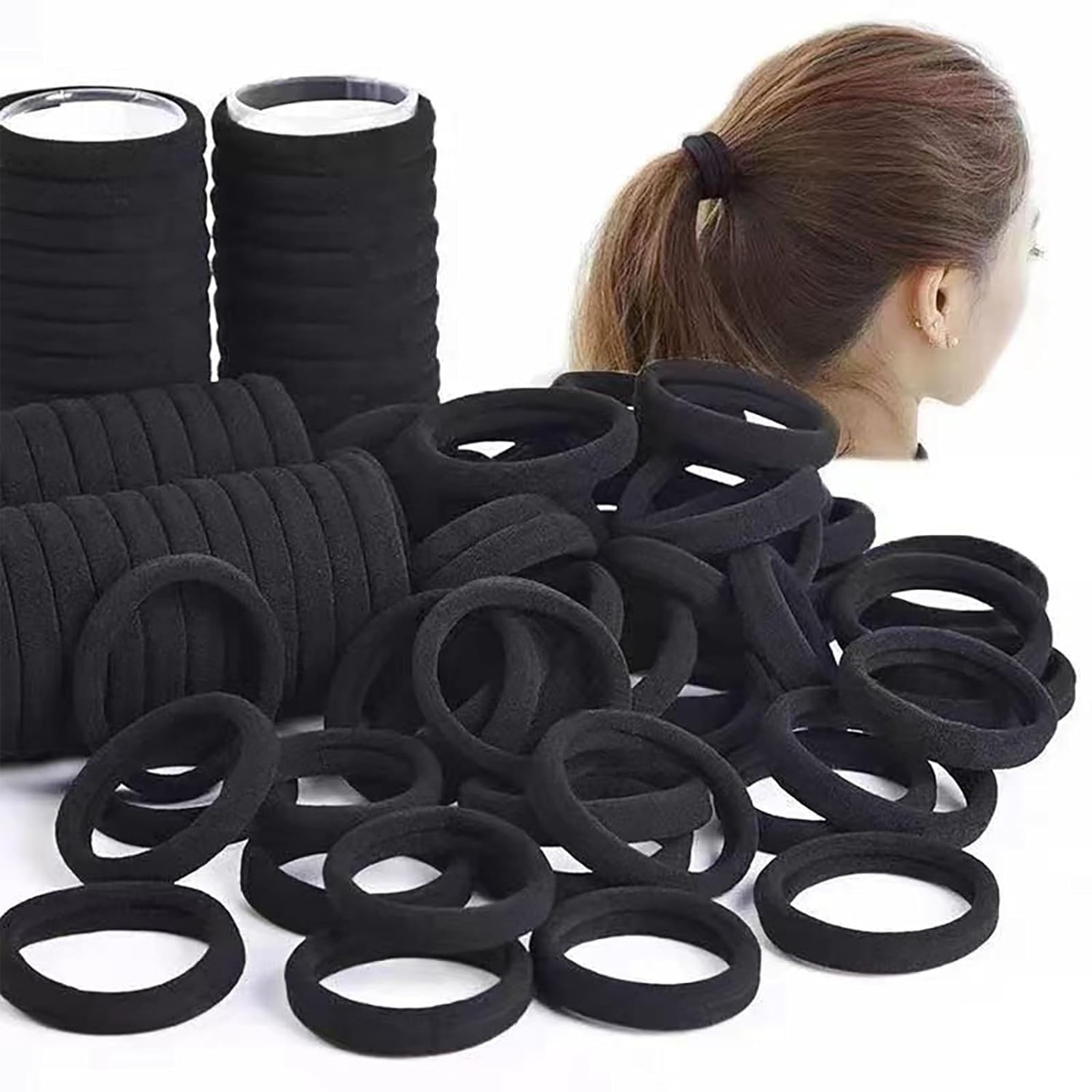 TEMU 70pcs Of Elegant Black Hairbands For, Seamless Thick Elastic Ponytail Holders, Easy Hairband Set