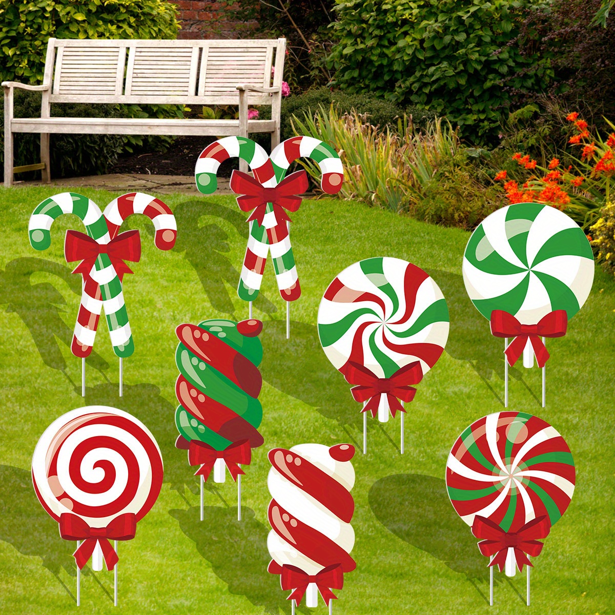

Christmas Candy Yard Signs Set - Festive Outdoor Decor For Garden, Lawn & Party - Durable Plastic, Easy Clip-on Design - Perfect Holiday Gift