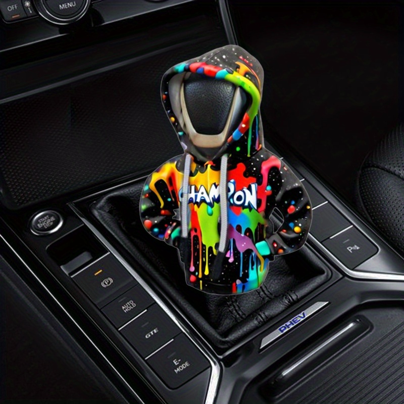 

1pc Colorful Graffiti Hooded Sweatshirt Design Cotton Car Gear Shift Knob Cover, Automotive Shift Lever Sleeve, Dust Protection Car Accessory, Stylish Auto Decoration, Perfect Gift