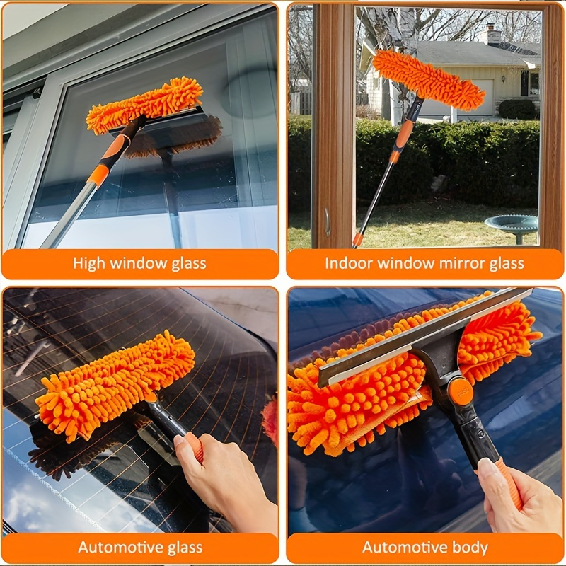 versatile chenille microfiber window cleaning kit with extendable stainless steel handle   for glass walls outdoor use details 3