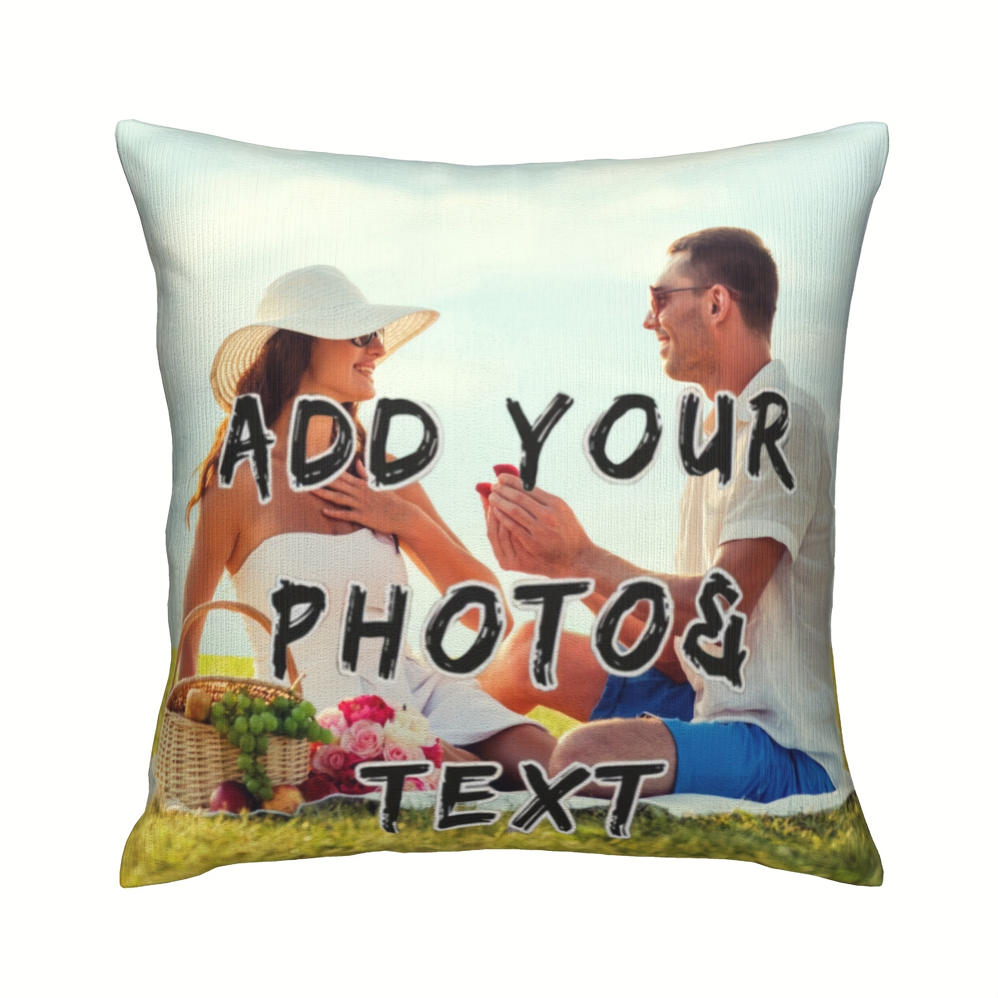 

Cozy Personalized Photo Pillow - Custom Text Design, Ideal For Birthdays & Weddings, Soft Plush Fabric, Home & Office Decor, 18x18 Inches