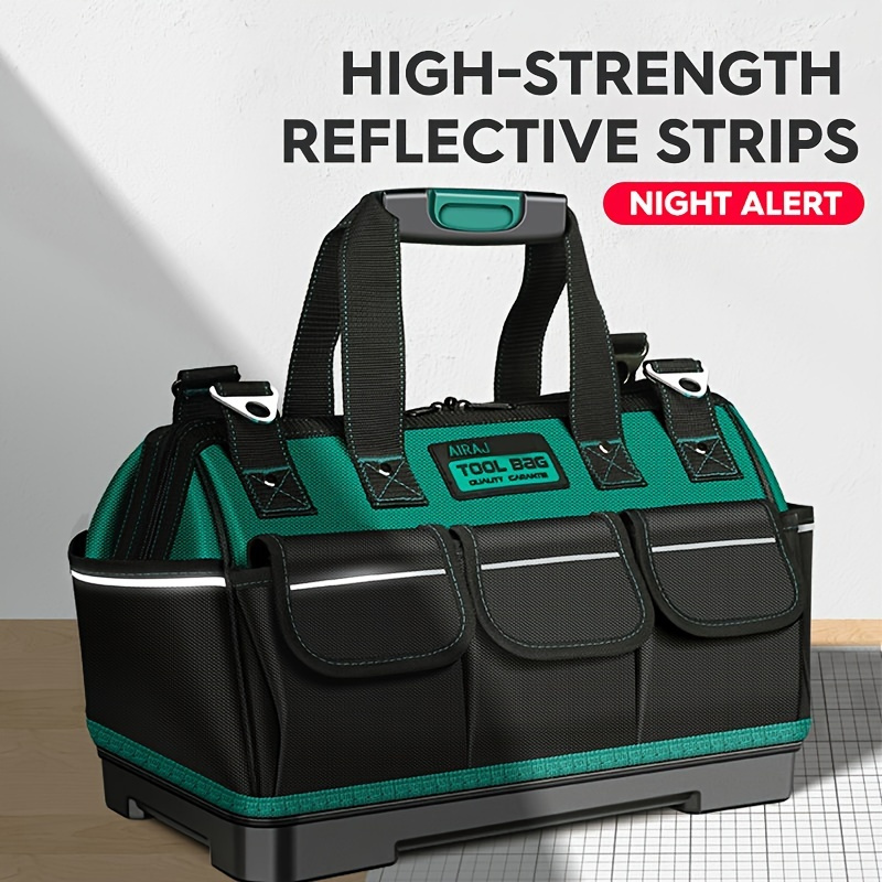 

Heavy-duty Waterproof Tool Bag With Reflective Strips - Canvas Storage For Electricians & , Portable Multi- Organizer