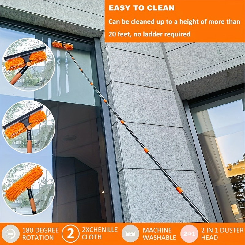 versatile chenille microfiber window cleaning kit with extendable stainless steel handle   for glass walls outdoor use details 2