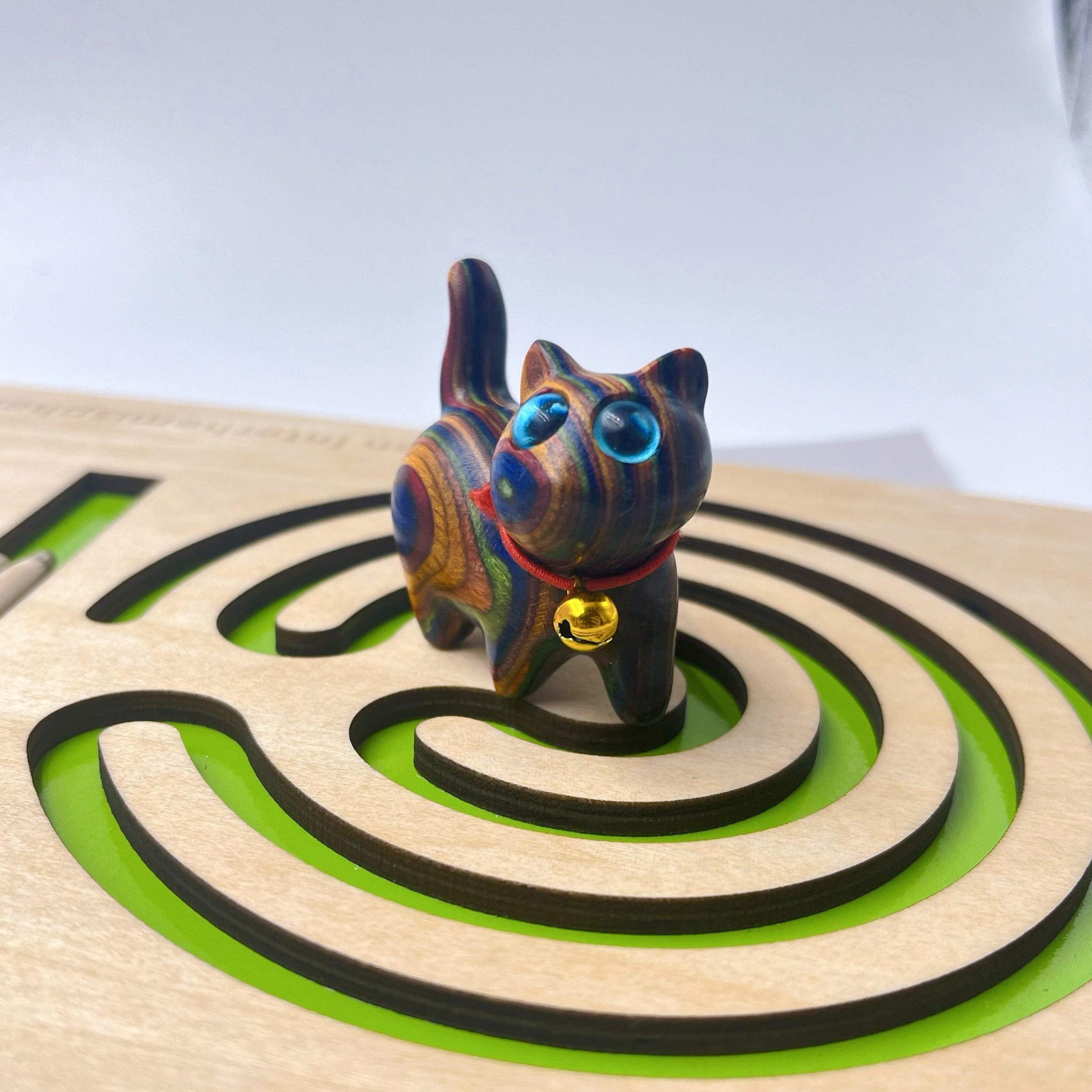 

Artisan-crafted Wooden Cat Sculpture - Multicolored Miniature Animal Figure - Tabletop Decor, Unique Cat Enthusiast Gift