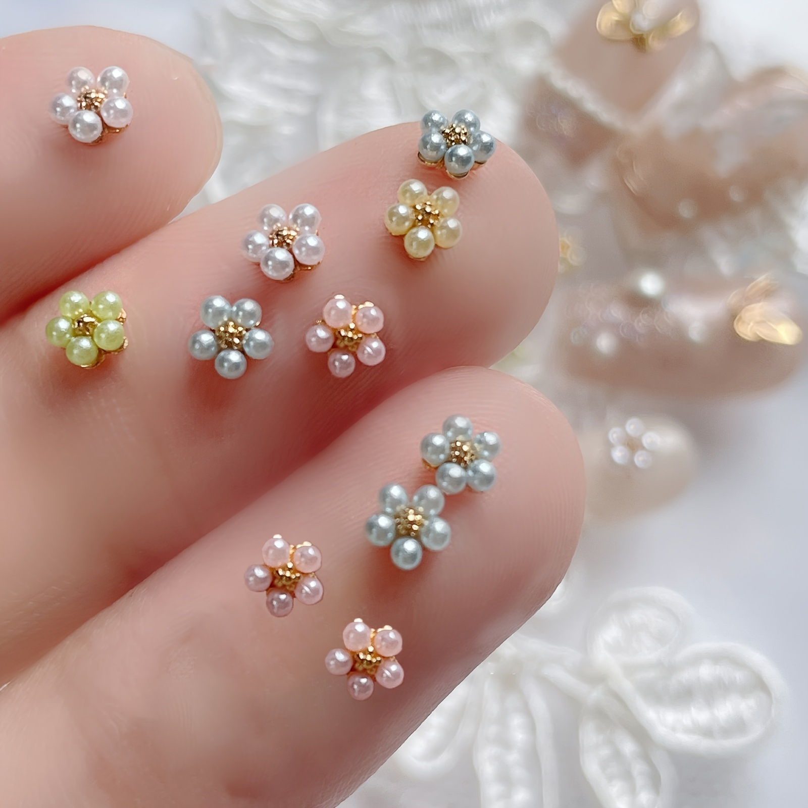 

Summer Nail Art Rhinestones - 20 Pcs Mini Flower Designs With Elegant Imitation Pearl Accents For All Nail Lengths, Unscented Mixed Colors Pack