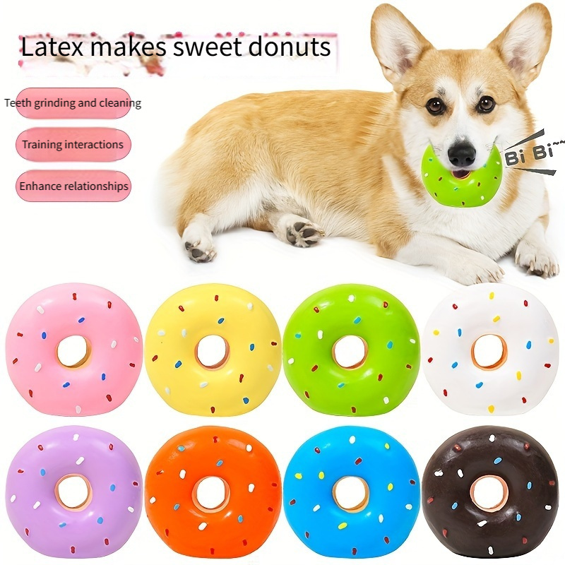 

Geometric Pattern Squeak Dog Toys, Durable Rubber Donut-shaped Chew Toy For Small Breeds, Teething Play, No Battery Needed - Assorted Multicolor Pack