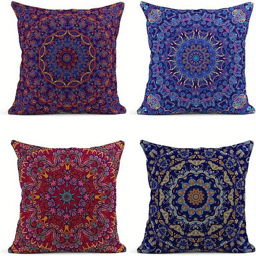 

4pcs Short Plush Mandala Moroccan Bohemian Oriental Vintage Round Painting Throw Pillow Cases (18x18 Inches) Cushion Cover Couch Sofa Pillow Covers For Living Room Car Bedroom & Office (no Pillow )