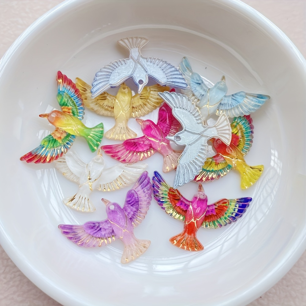 

15pcs Colorful Crystal & Bird Resin Beads - Flat Bottom Rhinestone Pendant Single Hole For And Handicraft Decorative Beads For Jewelry Beads For Jewelry Making